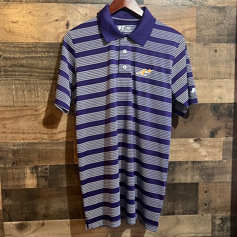 University of Evansville UE Purple Aces Striped Polo Collared Shirt Medium